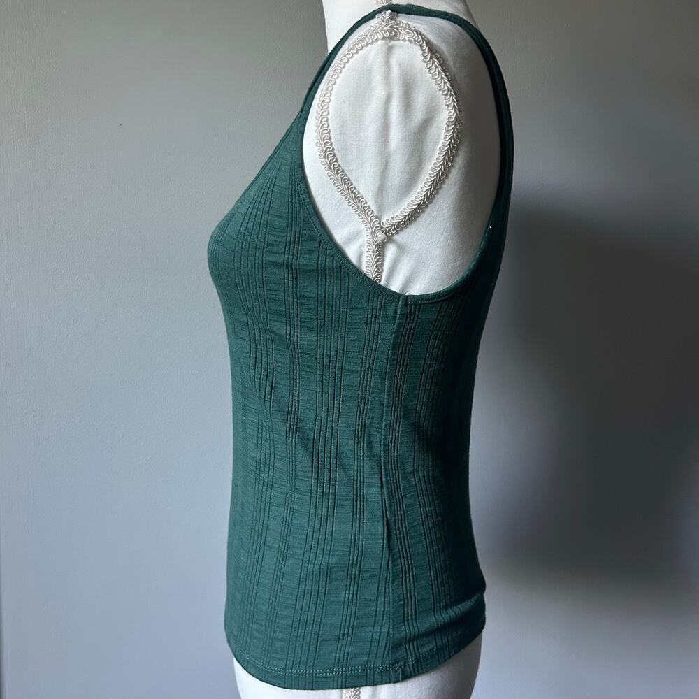 Pilcro Anthropologie Dark Green Ribbed Notch Tank Top Size Small - Picture 2 of 6